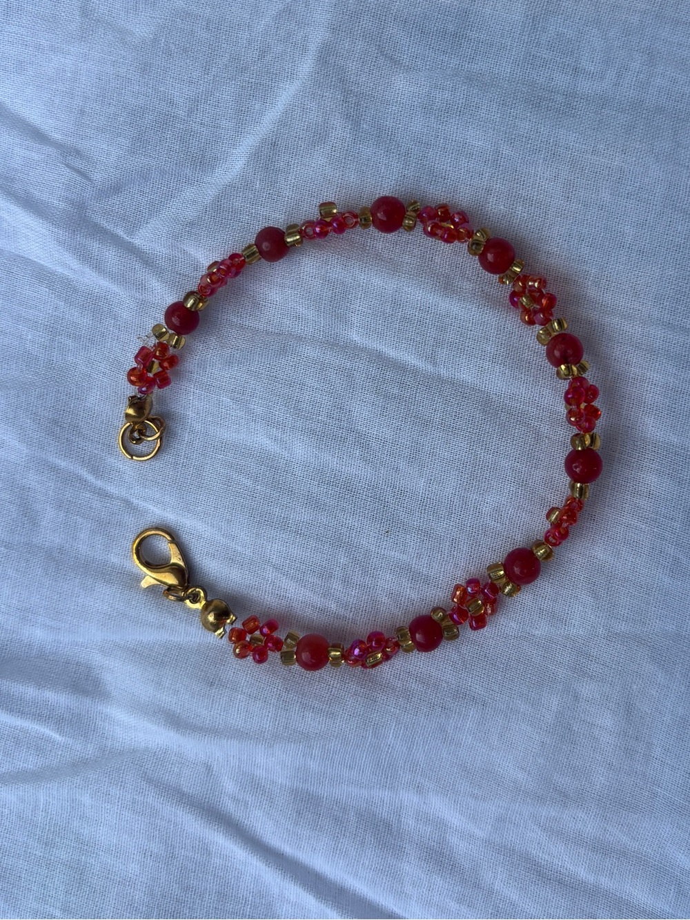 Gold-Tone Red Beaded Floral Bracelet - Women Jewelry